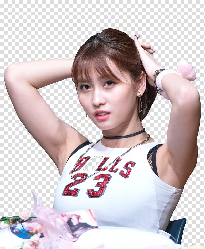 RENDER TWICE MOMO  s, Twice Momo holding her hair transparent background PNG clipart
