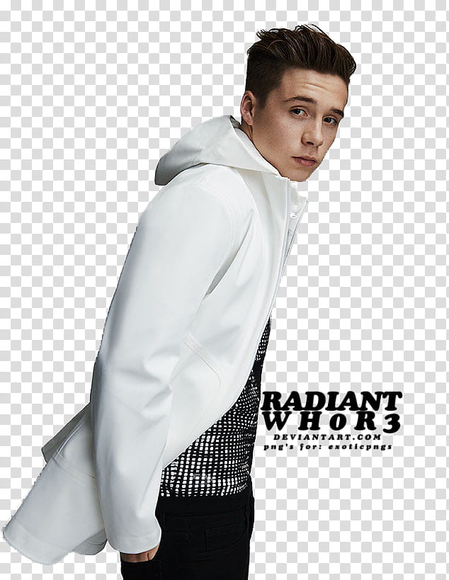 Brooklyn Beckham ROLLACOASTER, man wearing white hooded jacket transparent background PNG clipart