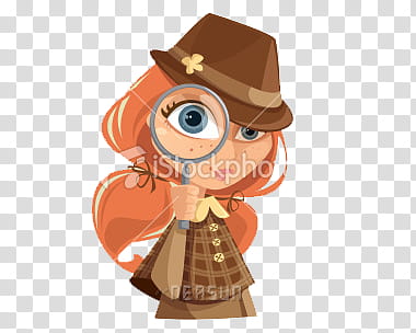 nenas, woman in brown dress with hat holding magnifying glass sticker transparent background PNG clipart