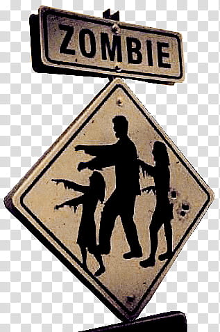 Zombie s, yellow and black zombie road sign transparent background PNG clipart