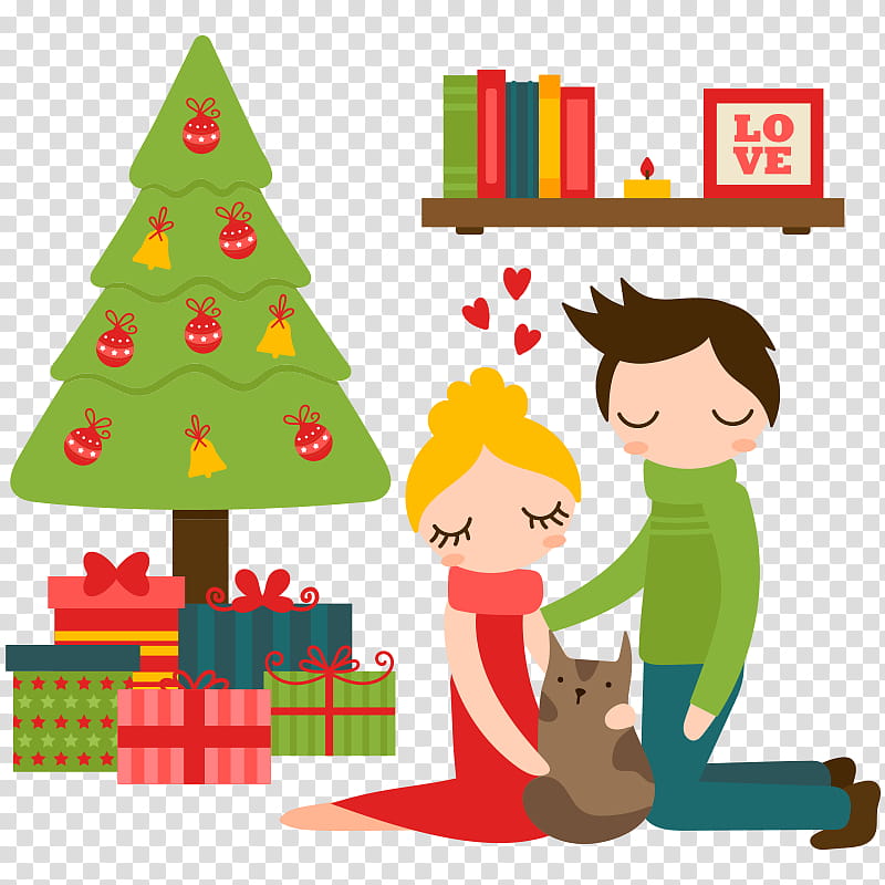 Christmas Tree Line Drawing, Cat, Santa Claus, Pillow, Cushion, Christmas Day, Family, Couple transparent background PNG clipart
