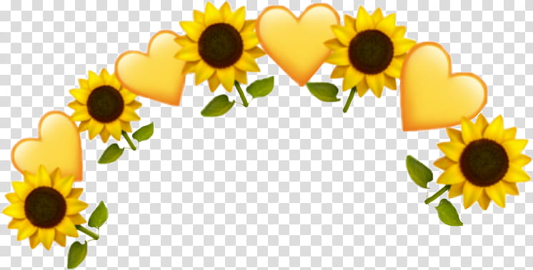 Heart Emoji, Common Sunflower, Crown, Drawing, Sticker, Video, Yellow, Plant transparent background PNG clipart