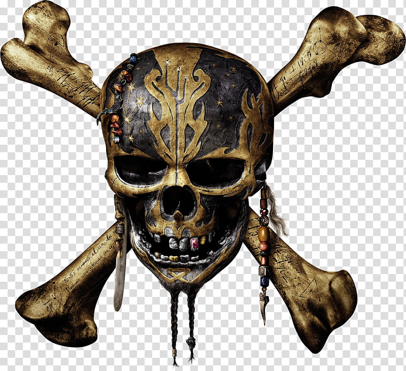 Pirates of the Caribbean Skull x, brown and black skull and bone graphic transparent background PNG clipart