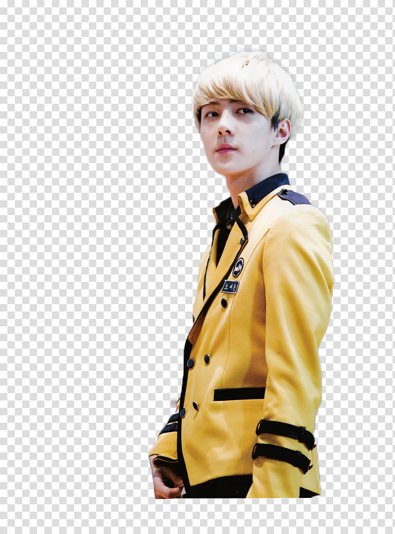 Render EXO SeHun, men's yellow and black button-up jacket transparent background PNG clipart