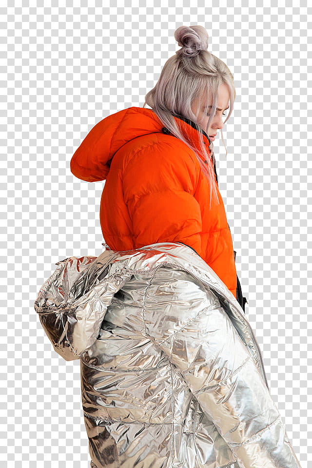 Billie Eilish, orange bubble jacket transparent background PNG clipart