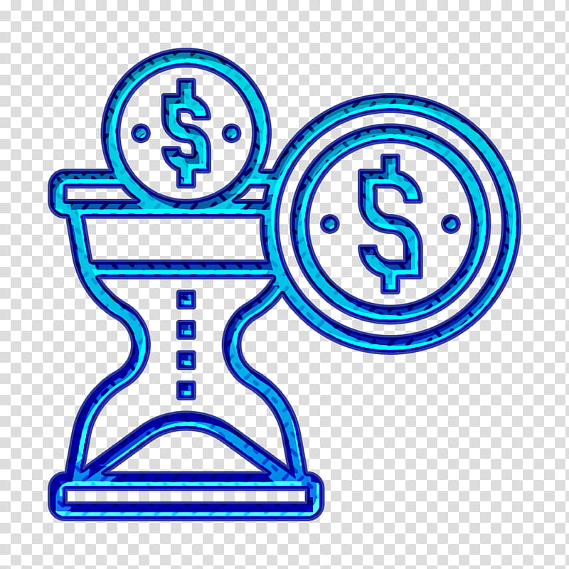 Time is money icon Saving and Investment icon Time icon, Text, Line, Line Art, Symbol, Electric Blue transparent background PNG clipart