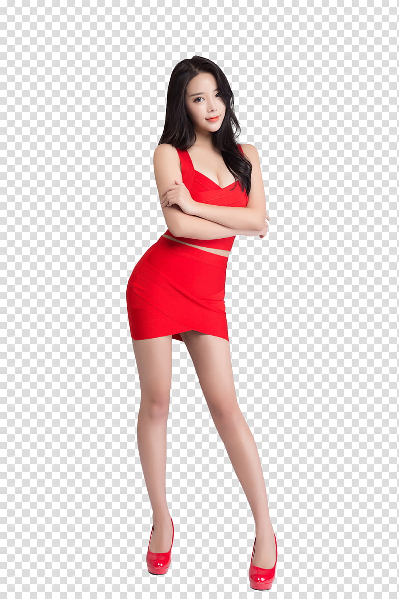 HAN JI YEON, woman in red dress transparent background PNG clipart