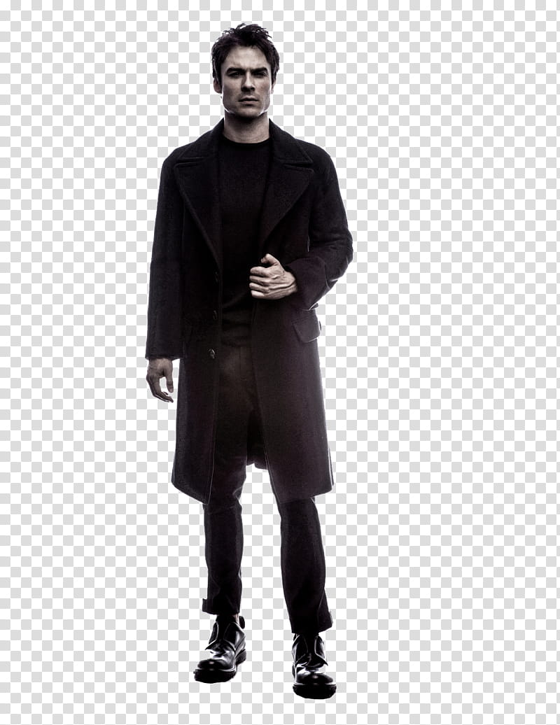 Ian Somerhalder, standing man wearing black coat transparent background PNG clipart