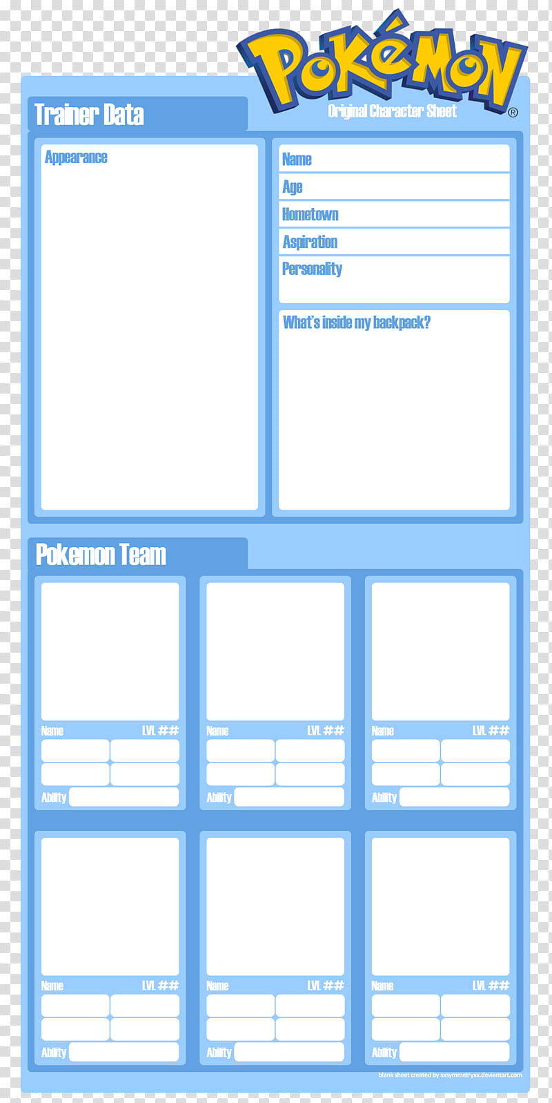 Pokemon Character Sheet BLANK, Pokemon application transparent background PNG clipart