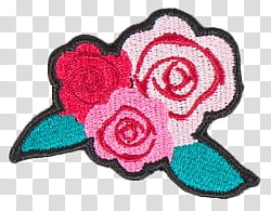 Embroidered Patches, pink, blue, and red roses patch transparent background PNG clipart