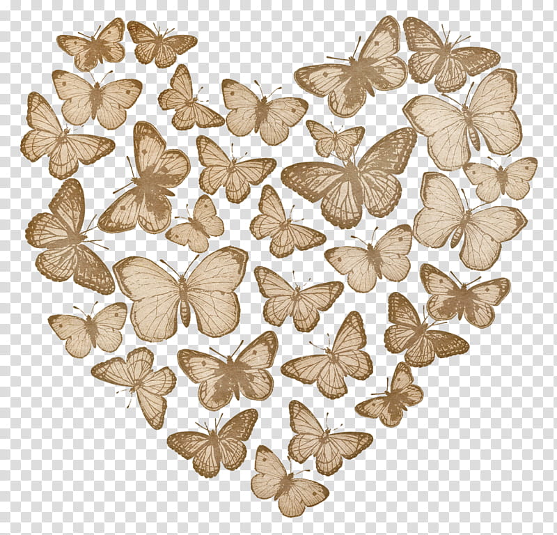 Shab, brown butterflies forming heart transparent background PNG clipart