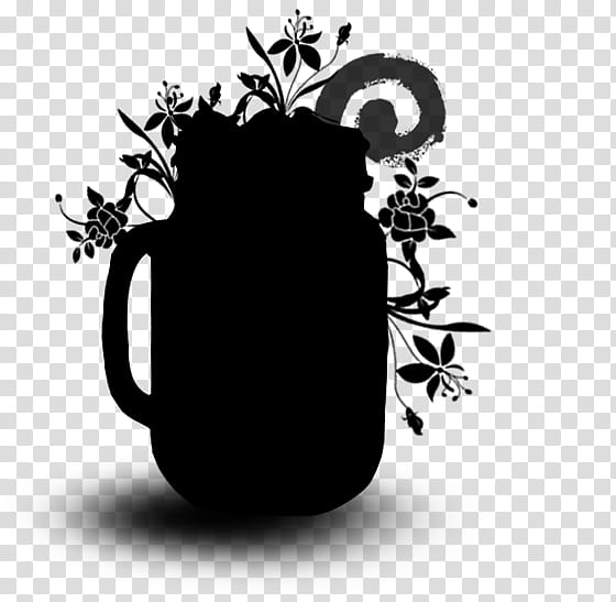 Floral, Coffee Cup, Mug M, Flower, Computer, Black M, Plant, Silhouette transparent background PNG clipart