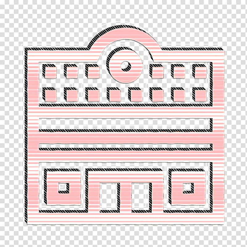 Architecture and city icon Cinema icon Urban Building icon, Text, Pink, Line, Rectangle transparent background PNG clipart
