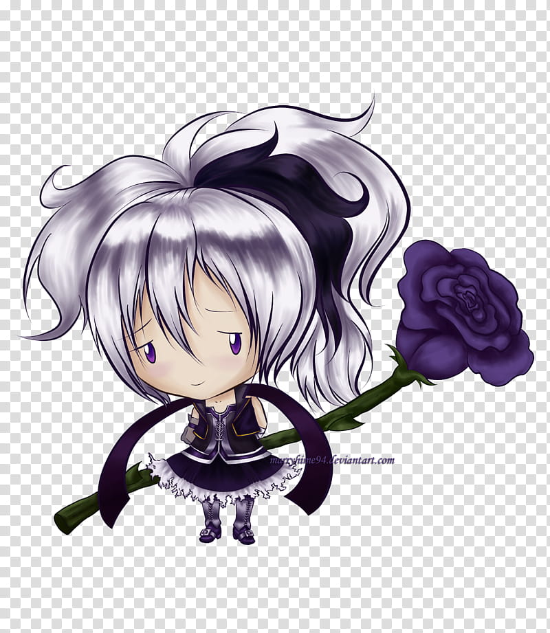 Chibi V Flower, purple and white haired female character illustration transparent background PNG clipart
