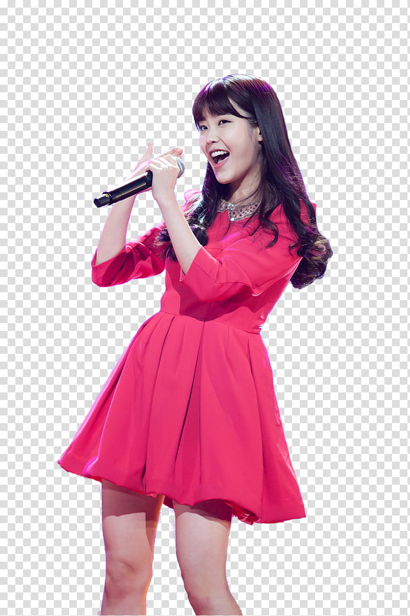 IU, woman singing in pink dress transparent background PNG clipart