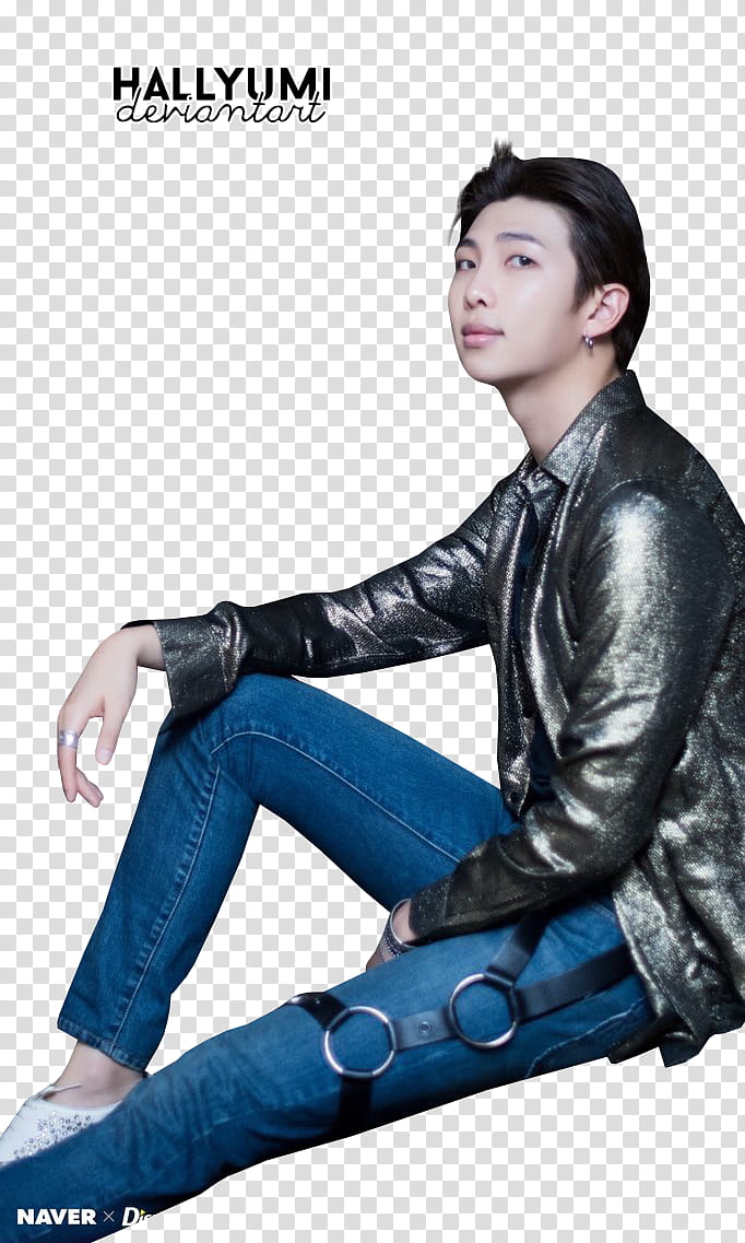 RM BBMAs , man in black jacket sitting transparent background PNG clipart