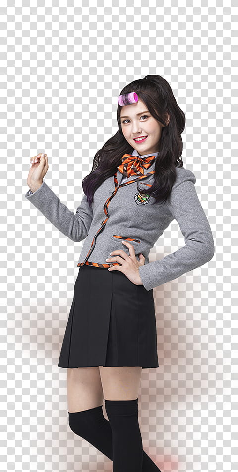 Somi Scoolooks, woman in gray long-sleeved top and black miniskirt transparent background PNG clipart