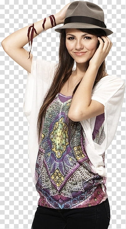 Victoria Justice, woman wearing figaro hat transparent background PNG clipart