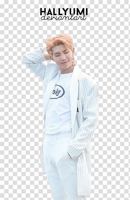 RM, man wearing white shirt and pants transparent background PNG clipart