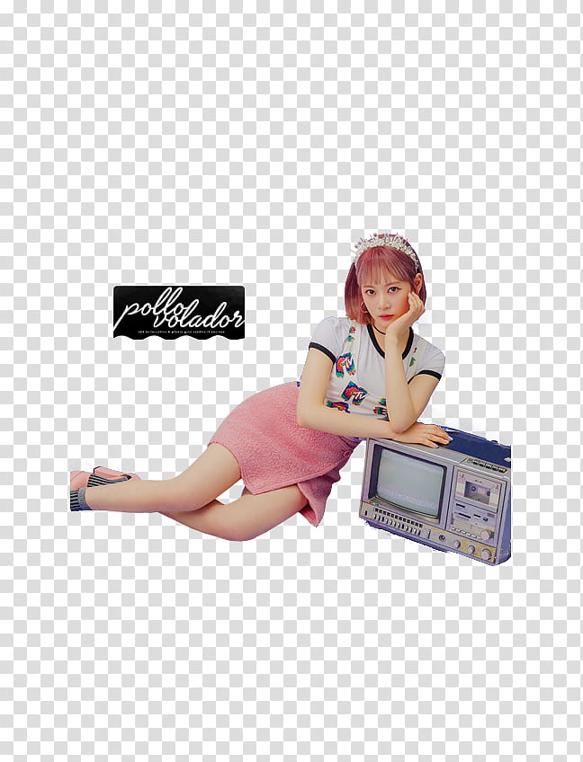 Cherry Bullet LOADING Concept, woman wearing white and black t-shirt and pink skirt transparent background PNG clipart
