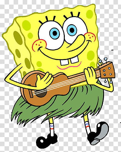 Bob Esponja, SpongeBob SquarePants playing guitar with grass skirt transparent background PNG clipart