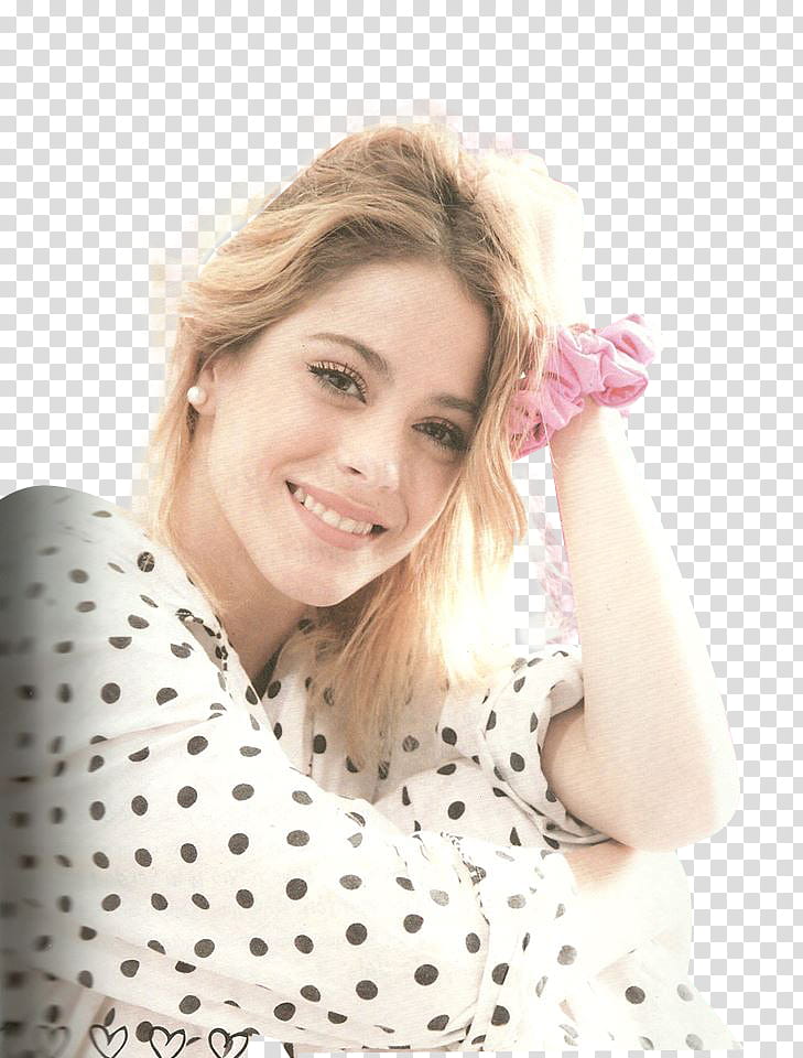 Martina Stoessel, smiling woman in white and black polka-dot top transparent background PNG clipart