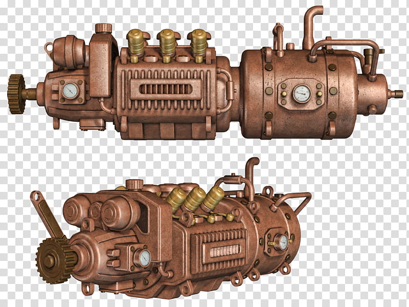 Steampunk Engine, tubular brown metal engine collage transparent background PNG clipart