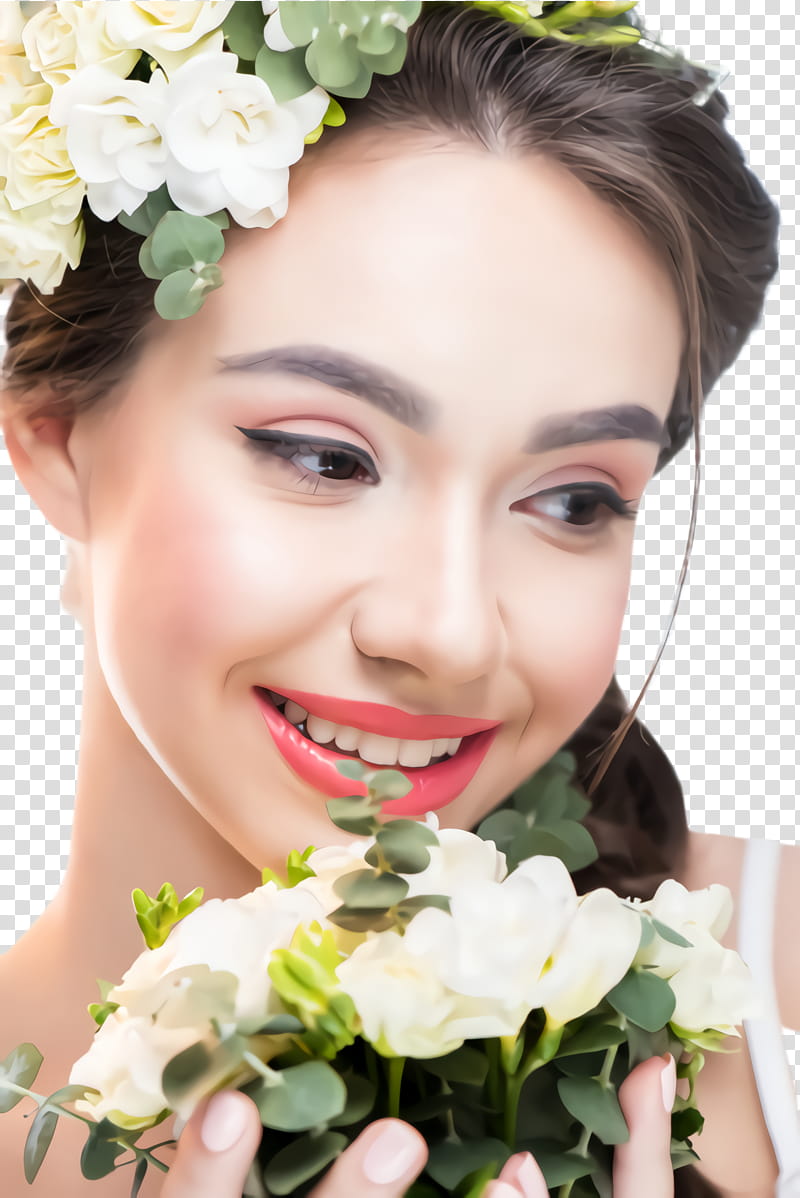 face hair flower bouquet skin, Beauty, Nose, Smile, Eyebrow, Plant transparent background PNG clipart