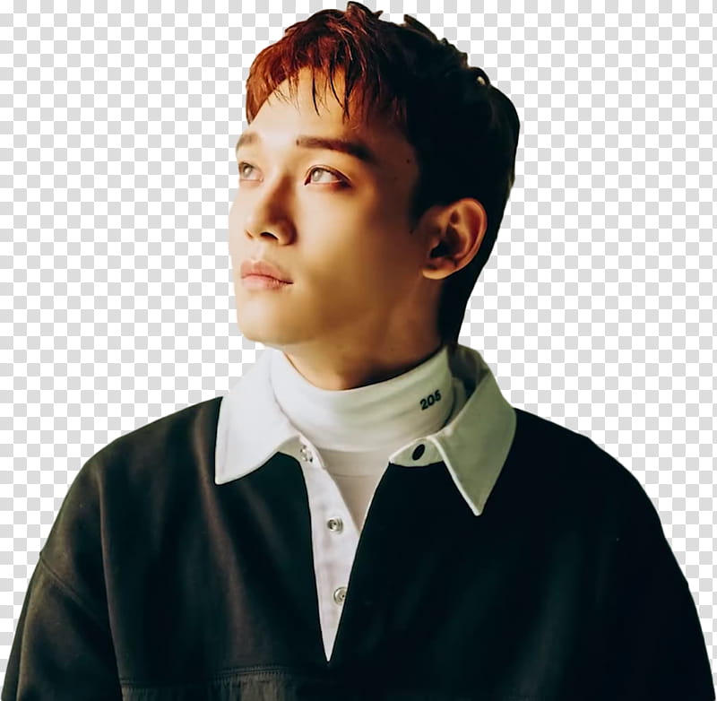 EXO CBX Blooming Day MV, man wearing white and black collared sweater transparent background PNG clipart
