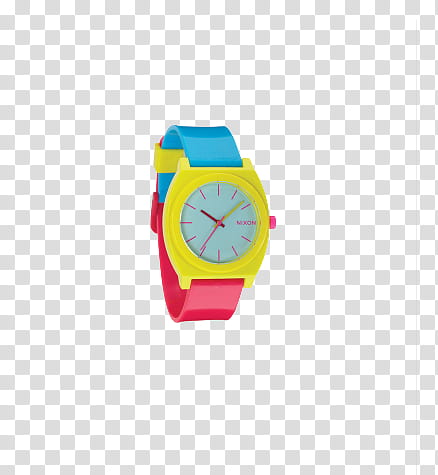 round white and multicolored watch with band transparent background PNG clipart