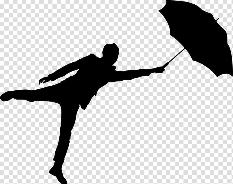 Umbrella, Silhouette, Man, Sticker, Athletic Dance Move, Blackandwhite, Dancer, Ballet Dancer transparent background PNG clipart