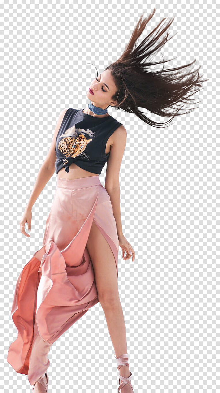 Victoria Justice, standing woman wearing pink long skirt and black top transparent background PNG clipart