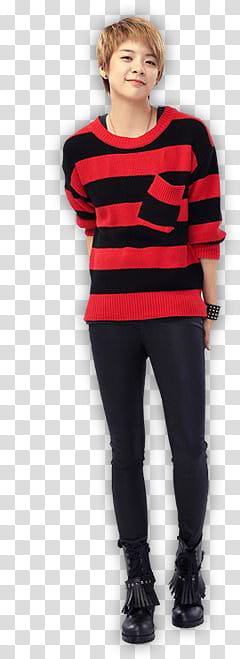 f x, girl wearing black and red striped crew-neck sweater transparent background PNG clipart