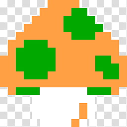 Super Mario Icons, orange, white, and green mushroom pixelated art transparent background PNG clipart