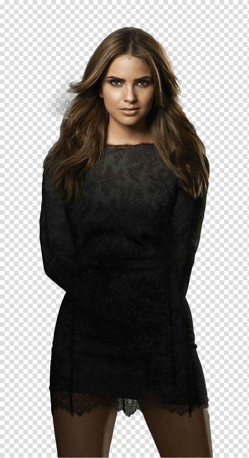 Shelley Hennig, woman wearing black dress transparent background PNG clipart