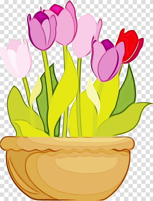 Flowerpot Pink Flower Pot Tulip Houseplant, Watercolor, Paint, Wet Ink, Garden, Plants, Watering Cans, Cut Flowers transparent background PNG clipart