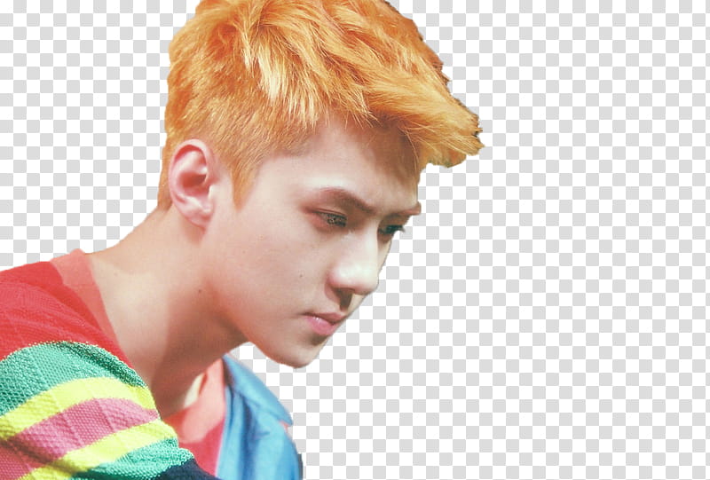 Sehun EXO The War Ko Ko Bop S, orange haired man wearing multicolored shirt transparent background PNG clipart