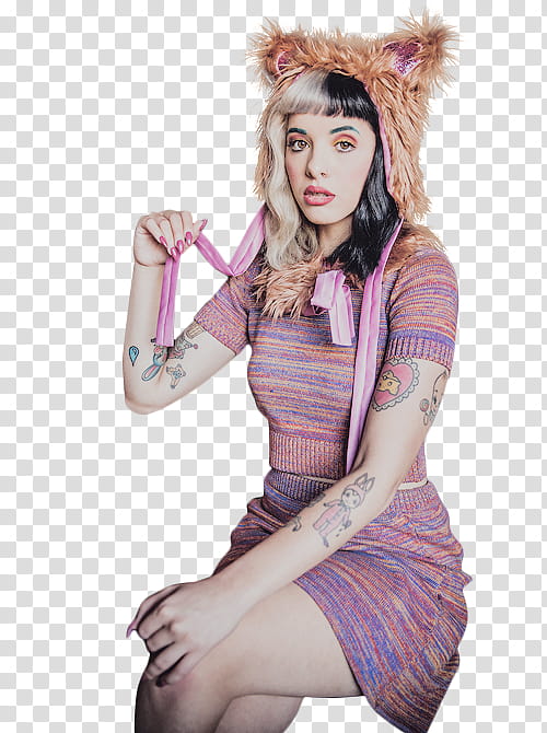 Melanie Martinez, woman wearing pink and purple striped dress transparent background PNG clipart