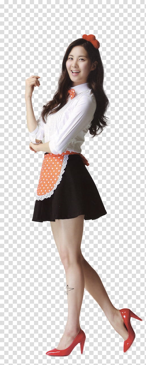 Seohyun SNSD, woman wearing white dress shirt and black mini skirt transparent background PNG clipart
