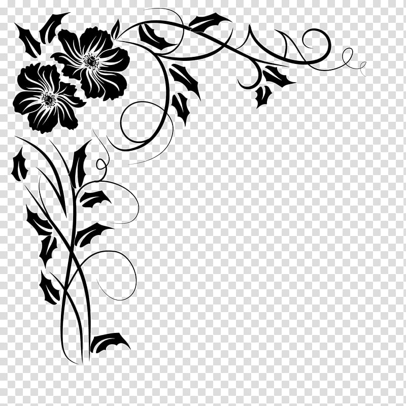 Corners , black floral frame décor transparent background PNG clipart