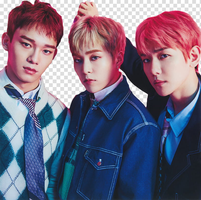 EXO CBX Magic, three men in assorted-color shirts transparent background PNG clipart