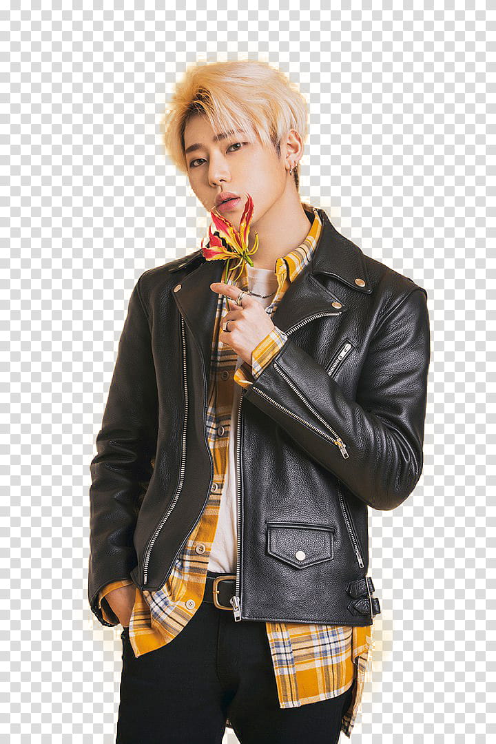 ZICO BLOCK B, men's black leather jacket transparent background PNG clipart