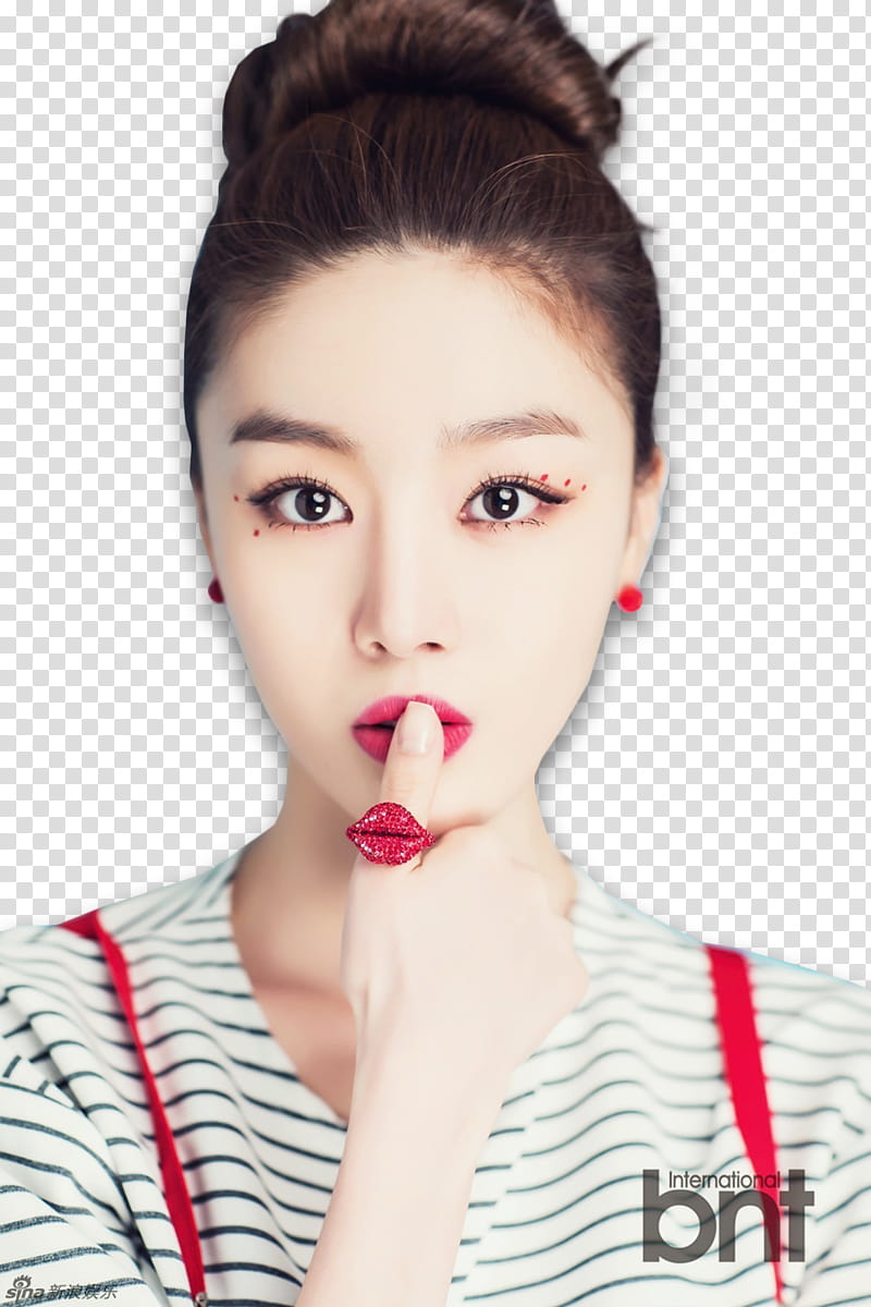 Secret  Sunhwa, woman wearing white and black striped shirt transparent background PNG clipart