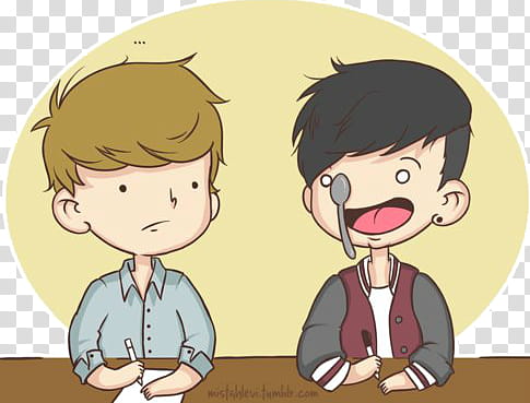 caricaturas de One Direction, two men sitting at the table illustration transparent background PNG clipart