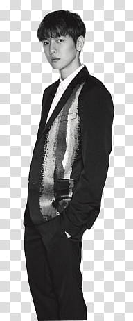 SHARE Baekhyun l uomo Vogue December EXO, grayscale of man standing transparent background PNG clipart