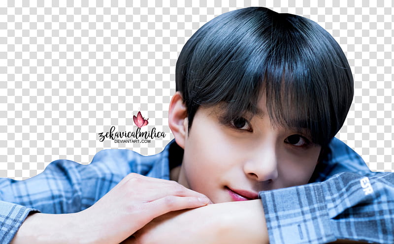 NCT Jungwoo Sweet Valentine Day, man wearing blue and white plaid dress shirt transparent background PNG clipart