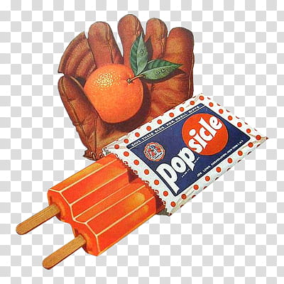 , popsicle with baseball mitts and orange fruit art transparent background PNG clipart