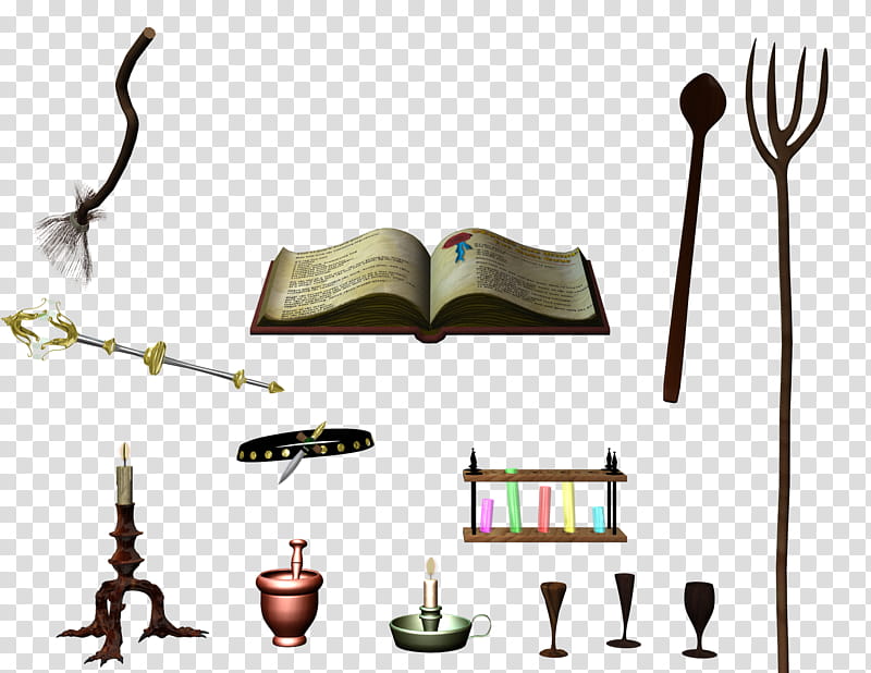 Wiccan accessoires, book and wand illustration transparent background PNG clipart