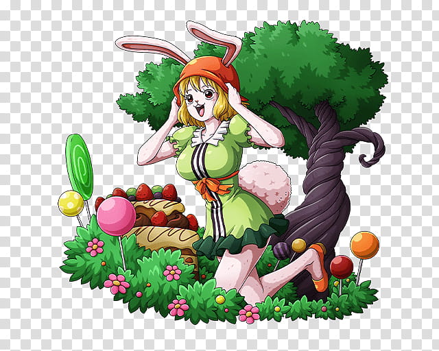 Carrot member of the Inuarashi Musketeer Squad, girl wearing rabbit-themed hat running near tree illustration transparent background PNG clipart