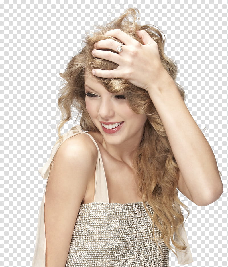 Famosos, smiling Taylor Swift holding her hair transparent background PNG clipart